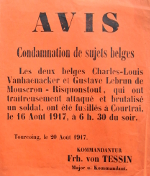 Affiche guerre 1914 condamnation belges